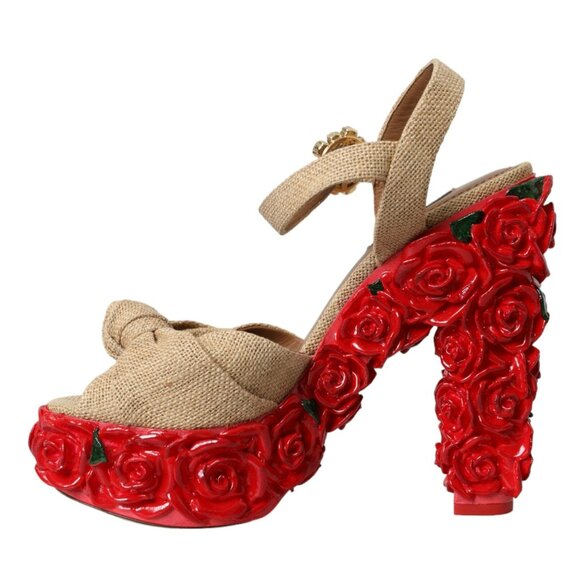 Dolce & Gabbana Red Roses Crystal Platform Sandals Shoes EU39 US8.5 NEW NWT - Picture 5 of 6